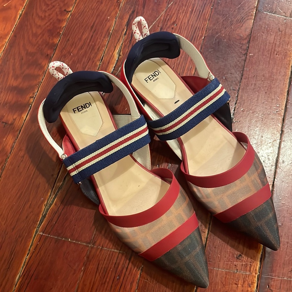 Fendi “colibri” mesh sling back flat